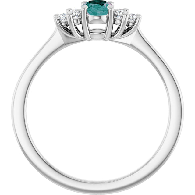 14K Gold Oval Lab-Grown Alexandrite & Natural Diamond Accented Ring - White Gold - view 2