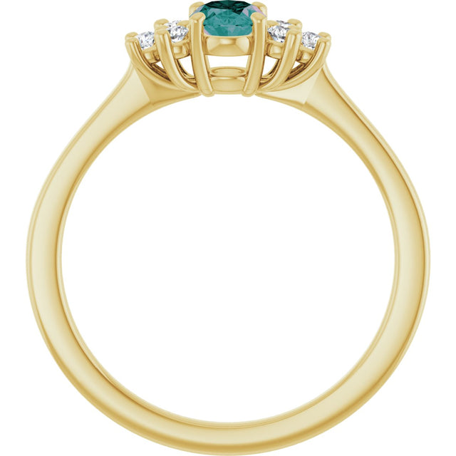 14K Gold Oval Lab-Grown Alexandrite & Natural Diamond Accented Ring - Yellow Gold - view 2