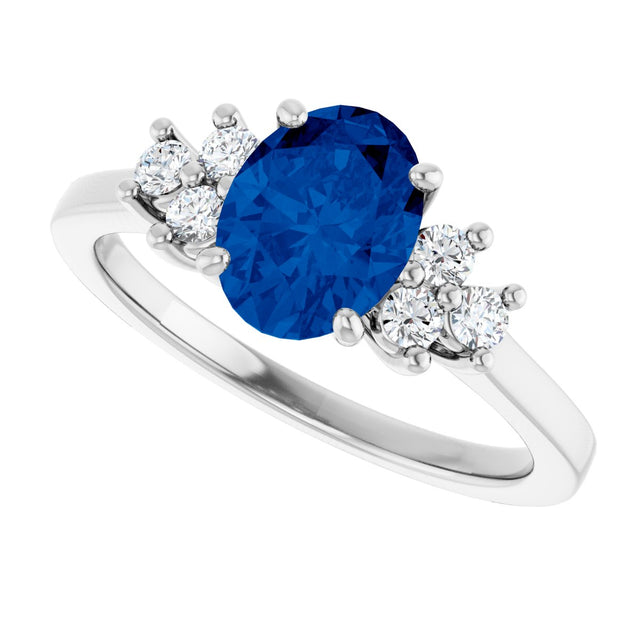 10K Gold Oval Lab-Grown Blue Sapphire & Lab-Grown Diamond Accented Ring - White Gold - view 5