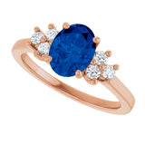 14K Gold Oval Lab-Grown Blue Sapphire & Lab-Grown Diamond Accented Ring – 6x4mm - Rose Gold - view 5