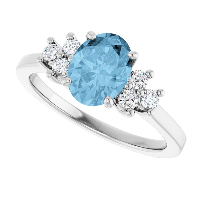 14K Gold Oval Natural Sky Blue Topaz & Lab-Grown Diamond Accented Ring - White Gold - view 5