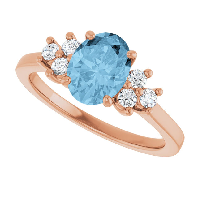 14K Gold Oval Natural Sky Blue Topaz & Lab-Grown Diamond Accented Ring - Rose Gold - view 5