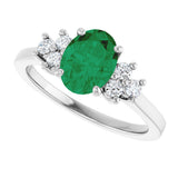 10K Gold Oval Lab-Grown Emerald & Lab-Grown Diamond Accented Ring - White Gold - view 5