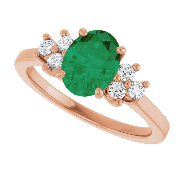 14K Gold Oval Lab-Grown Emerald & Lab-Grown Diamond Accented Ring – 6x4mm - Rose Gold - view 5