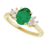 10K Gold Oval Lab-Grown Emerald & Lab-Grown Diamond Accented Ring - Yellow Gold - view 5