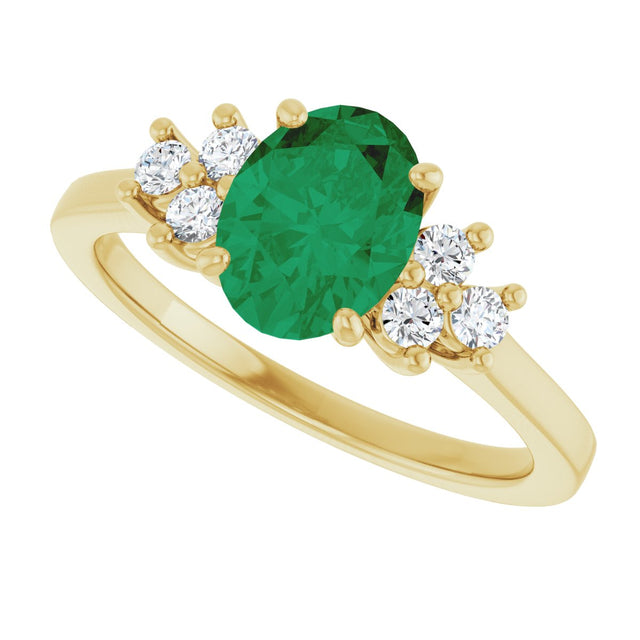 10K Gold Oval Lab-Grown Emerald & Lab-Grown Diamond Accented Ring - Yellow Gold - view 5