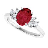 10K Gold Oval Lab-Grown Ruby & Lab-Grown Diamond Accented Ring - White Gold - view 5