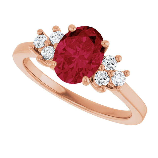 14K Gold Oval Lab-Grown Ruby & Lab-Grown Diamond Accented Ring – 6x4mm - Rose Gold - view 5