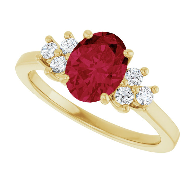 10K Gold Oval Lab-Grown Ruby & Lab-Grown Diamond Accented Ring - Yellow Gold - view 5