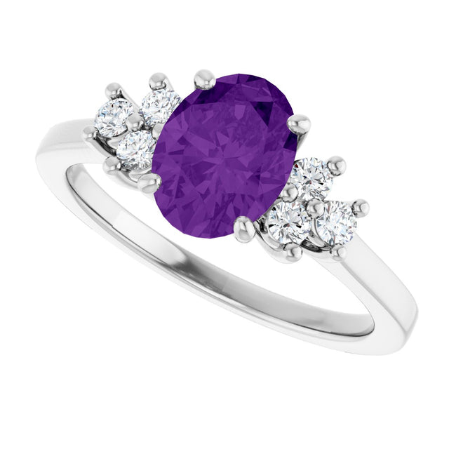 10K Gold Oval Natural Amethyst & Lab-Grown Diamond Accented Ring - White Gold - view 5