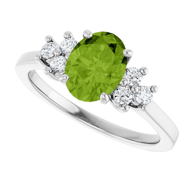 10K Gold Oval Natural Peridot & Lab-Grown Diamond Accented Ring - White Gold - view 5