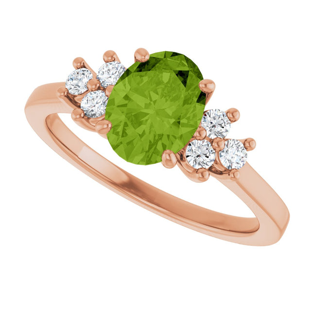 14K Gold Oval Natural Peridot & Lab-Grown Diamond Accented Ring - Rose Gold - view 5