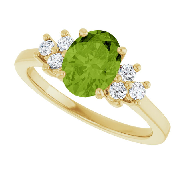 10K Gold Oval Natural Peridot & Lab-Grown Diamond Accented Ring - Yellow Gold - view 5