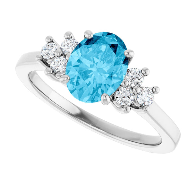 14K Gold Oval Natural Aquamarine & Lab-Grown Diamond Accented Ring - White Gold - view 5