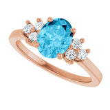 14K Gold Oval Natural Aquamarine & Lab-Grown Diamond Accented Ring - Rose Gold - view 5