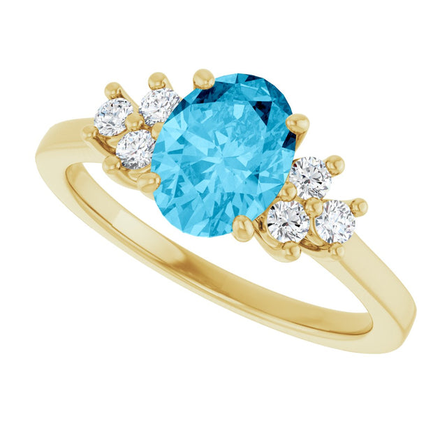 10K Gold Oval Natural Aquamarine & Lab-Grown Diamond Accented Ring - Yellow Gold - view 5