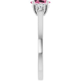 14K Gold Oval Natural Pink Tourmaline & Natural Diamond Accented Ring – 6mm Stones - White Gold - view 4