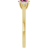 14K Gold Oval Natural Pink Tourmaline & Natural Diamond Accented Ring – 6mm Stones - Yellow Gold - view 4