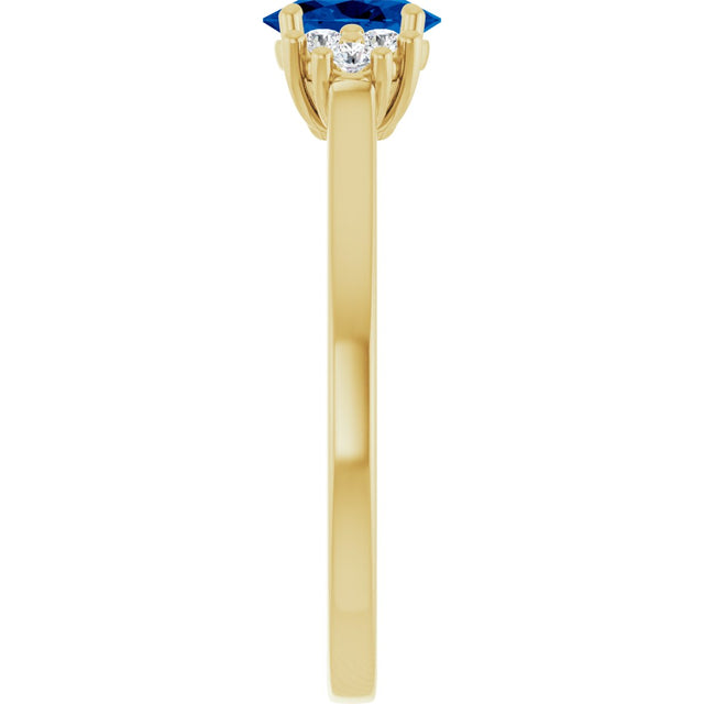 10K Gold Oval Lab-Grown Blue Sapphire & Lab-Grown Diamond Accented Ring - Yellow Gold - view 4