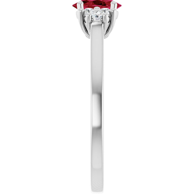 10K Gold Oval Lab-Grown Ruby & Lab-Grown Diamond Accented Ring - White Gold - view 4
