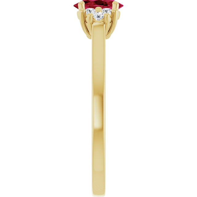 10K Gold Oval Lab-Grown Ruby & Lab-Grown Diamond Accented Ring - Yellow Gold - view 4
