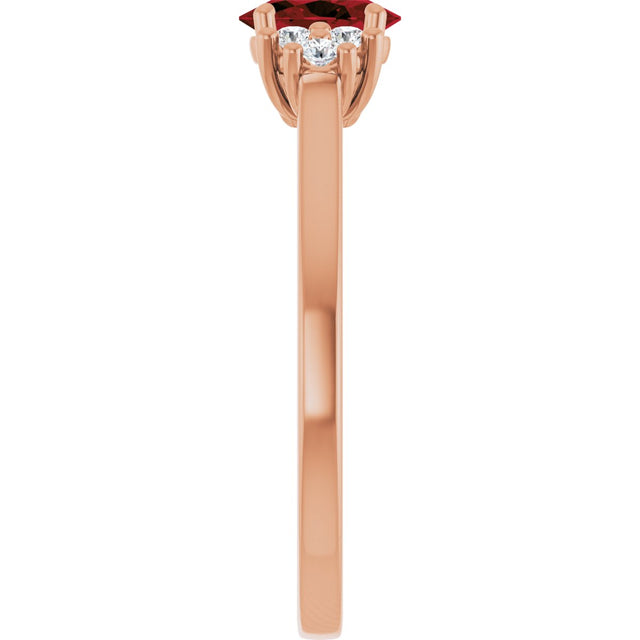 14K Gold Oval Natural Mozambique Garnet & Lab-Grown Diamond Accented Ring - Rose Gold - view 4