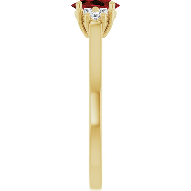 10K Gold Oval Natural Mozambique Garnet & Lab-Grown Diamond Accented Ring - Yellow Gold - view 4