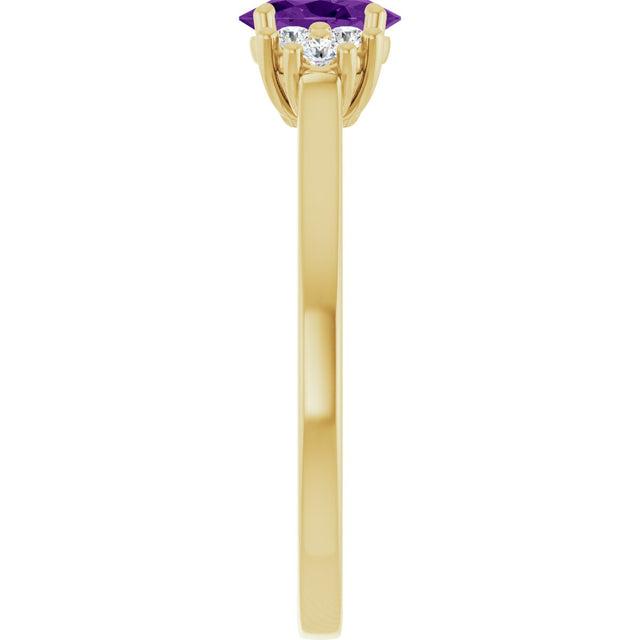 10K Gold Oval Natural Amethyst & Lab-Grown Diamond Accented Ring - Yellow Gold - view 4