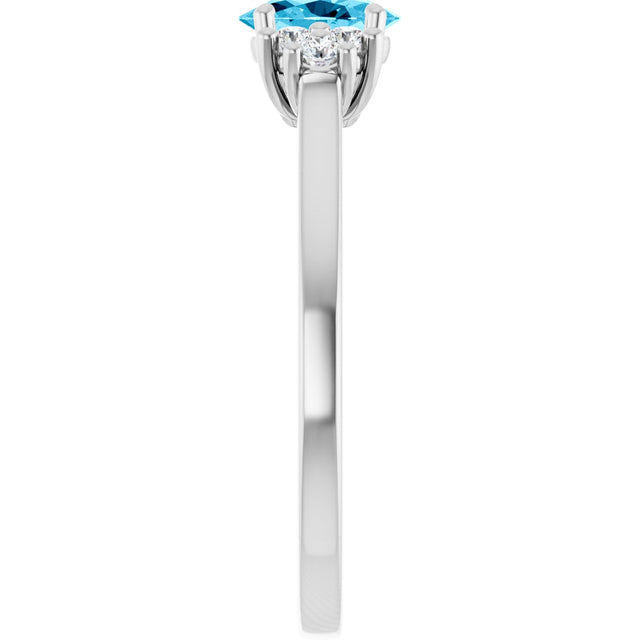 14K Gold Oval Natural Aquamarine & Lab-Grown Diamond Accented Ring - White Gold - view 4