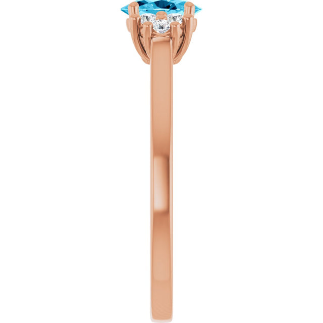 14K Gold Oval Natural Aquamarine & Lab-Grown Diamond Accented Ring - Rose Gold - view 4