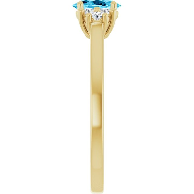 10K Gold Oval Natural Aquamarine & Lab-Grown Diamond Accented Ring - Yellow Gold - view 4
