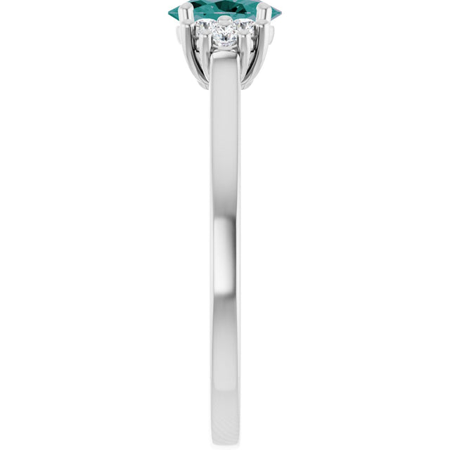 14K Gold Oval Lab-Grown Alexandrite & Natural Diamond Accented Ring - White Gold - view 4