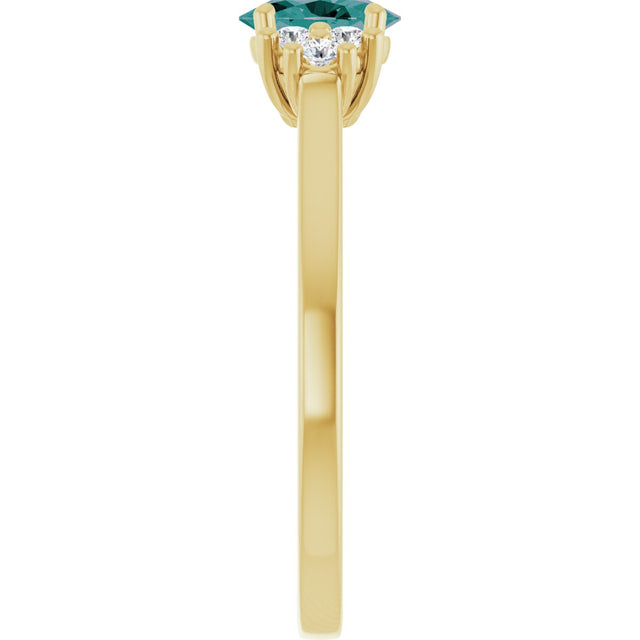 14K Gold Oval Lab-Grown Alexandrite & Natural Diamond Accented Ring - Yellow Gold - view 4