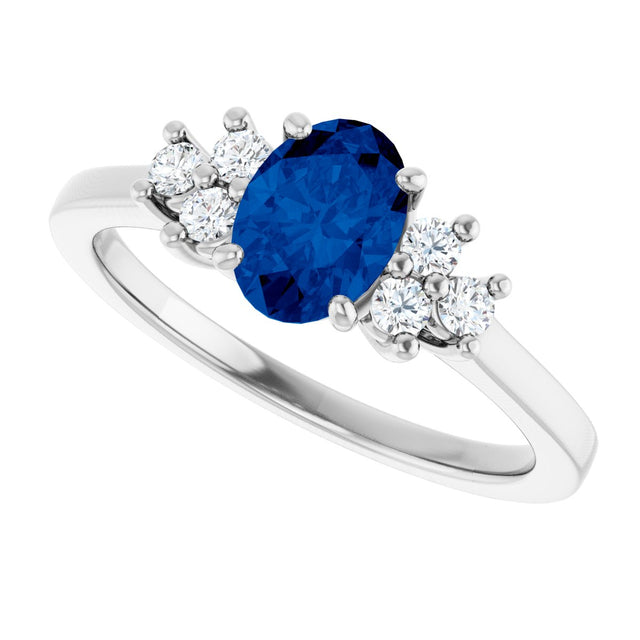 10K Gold Oval Lab-Grown Blue Sapphire & Lab-Grown Diamond Accented Ring - White Gold - view 5