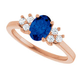 14K Gold Oval Lab-Grown Blue Sapphire & Lab-Grown Diamond Accented Ring – 6x4mm - Rose Gold - view 5
