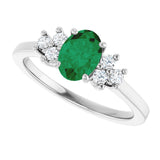 10K Gold Oval Lab-Grown Emerald & Lab-Grown Diamond Accented Ring - White Gold - view 5