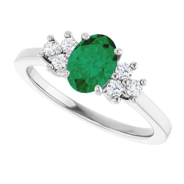 10K Gold Oval Lab-Grown Emerald & Lab-Grown Diamond Accented Ring - White Gold - view 5