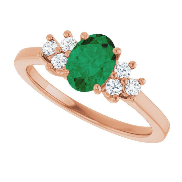 14K Gold Oval Lab-Grown Emerald & Lab-Grown Diamond Accented Ring – 6x4mm - Rose Gold - view 5