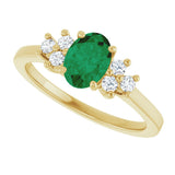 10K Gold Oval Lab-Grown Emerald & Lab-Grown Diamond Accented Ring - Yellow Gold - view 5