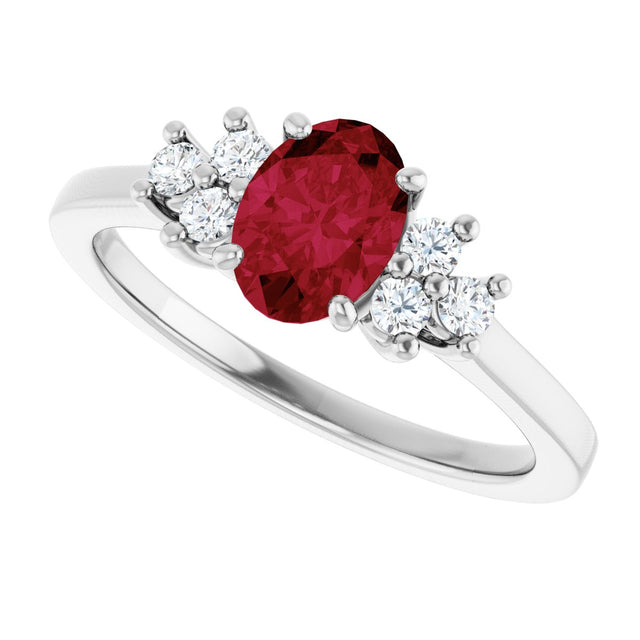 10K Gold Oval Lab-Grown Ruby & Lab-Grown Diamond Accented Ring - White Gold - view 5