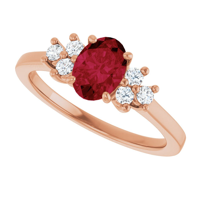 14K Gold Oval Lab-Grown Ruby & Lab-Grown Diamond Accented Ring – 6x4mm - Rose Gold - view 5