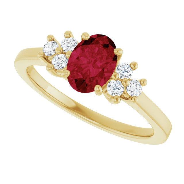 10K Gold Oval Lab-Grown Ruby & Lab-Grown Diamond Accented Ring - Yellow Gold - view 5