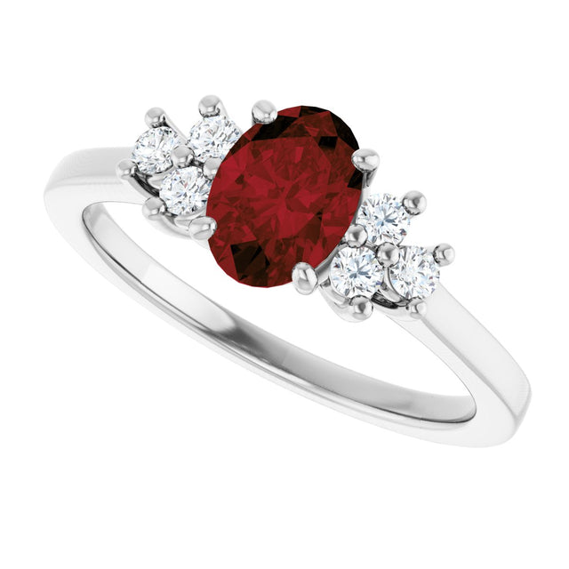 10K Gold Oval Natural Mozambique Garnet & Lab-Grown Diamond Accented Ring - White Gold - view 5