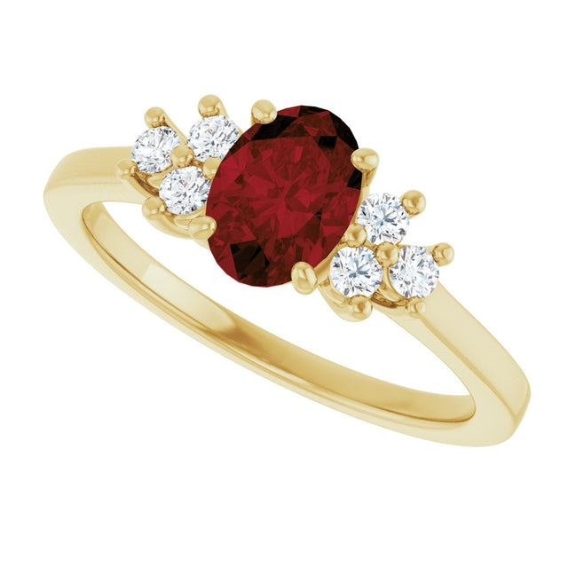 10K Gold Oval Natural Mozambique Garnet & Lab-Grown Diamond Accented Ring - Yellow Gold - view 5