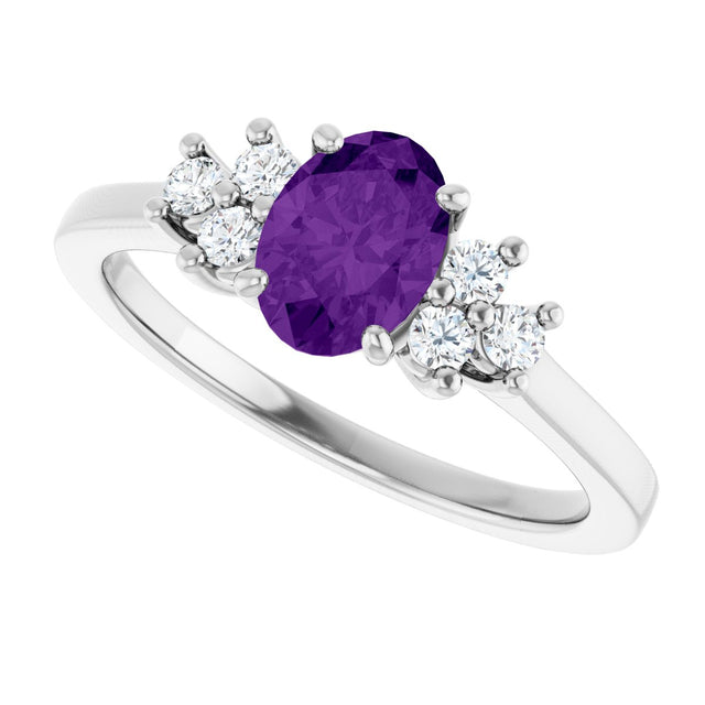 10K Gold Oval Natural Amethyst & Lab-Grown Diamond Accented Ring - White Gold - view 5