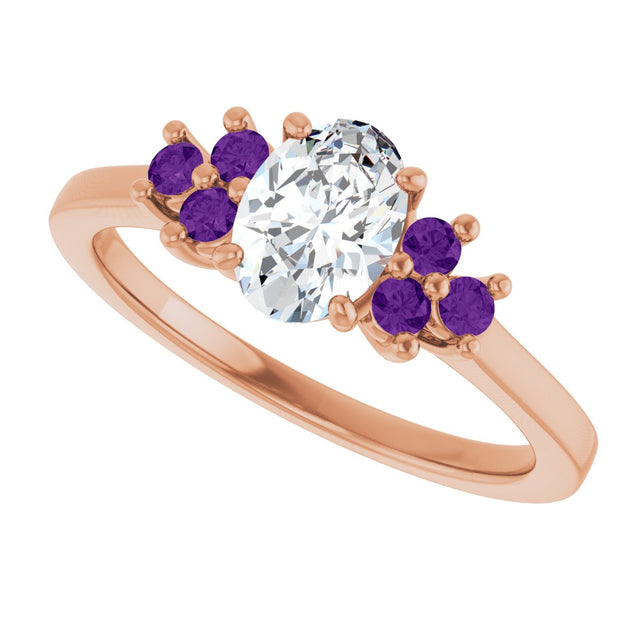 14K Gold Oval Natural Amethyst & Lab-Grown Diamond Accented Ring - Rose Gold - view 5