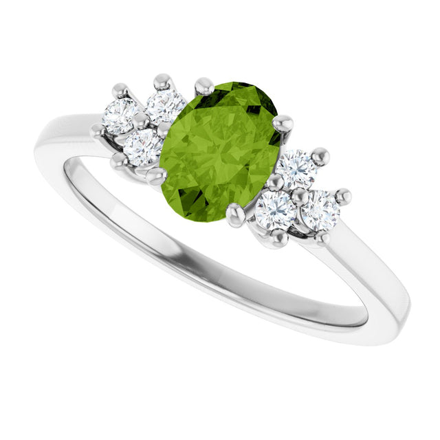 14K Gold Oval Natural Peridot & Lab-Grown Diamond Accented Ring - White Gold - view 5