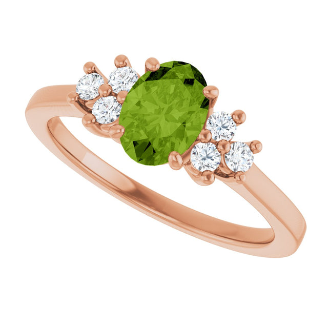 14K Gold Oval Natural Peridot & Lab-Grown Diamond Accented Ring - Rose Gold - view 5