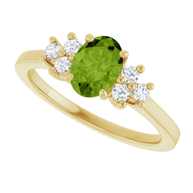 10K Gold Oval Natural Peridot & Lab-Grown Diamond Accented Ring - Yellow Gold - view 5