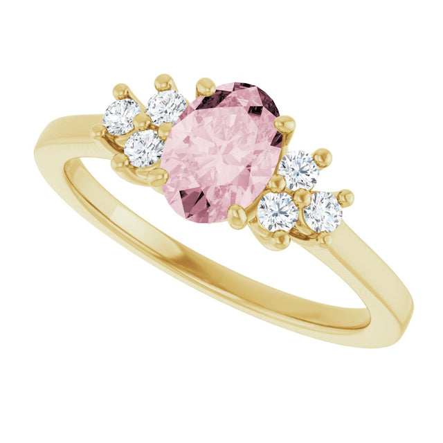 14K Gold Oval Natural Pink Morganite & Natural Diamond Accented Ring – 7x5mm - Yellow Gold - view 5